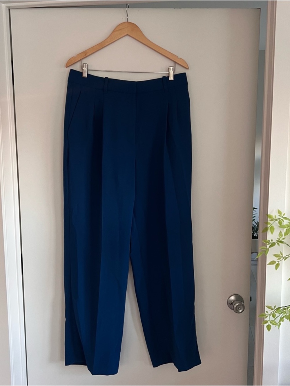 Aritzia Wilfred Effortless Pants Blue High Rise Wide Leg Size 14
